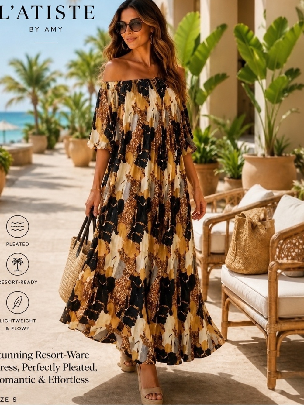 L’atiste by Amy, Stunning Resort-Ware Dress, Perfectly Pleated, Romantic, S